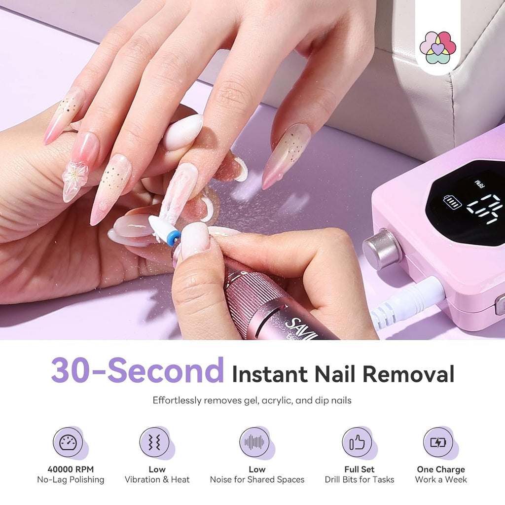 SAVILAND Nail Drill Professional 40000RPM 30S Fast Removal for Acrylic Nail