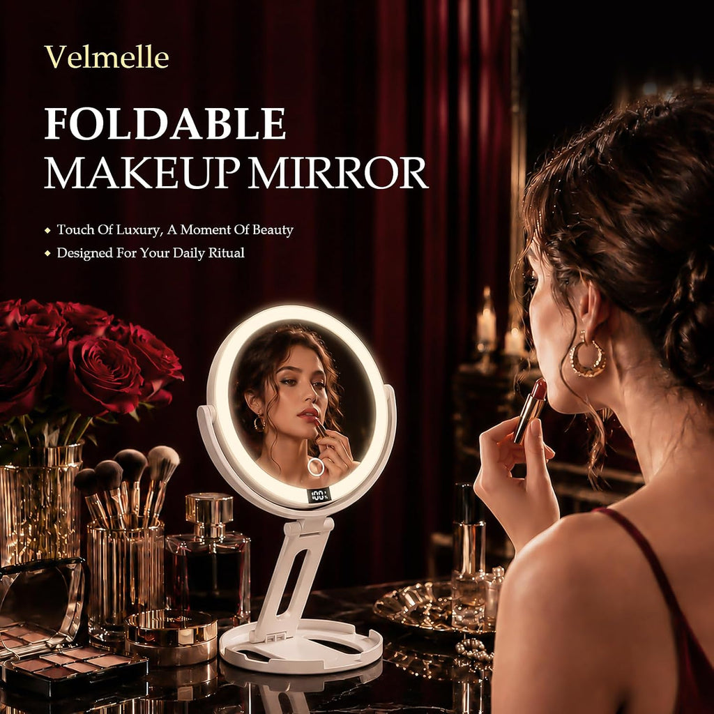 Travel Makeup Mirror with Lights, 1X/30X Double-Sided Magnifying Mirror