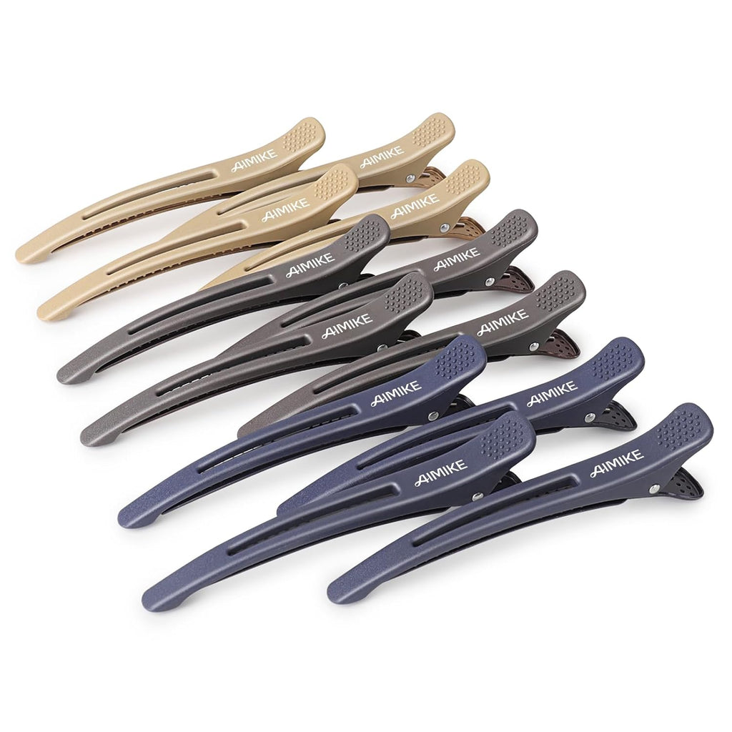 AIMIKE Hair Sectioning Clips with Silicone Band - 6pcs No Crease Duck Billed Clips for Styling, Cutting, and Rollers in 