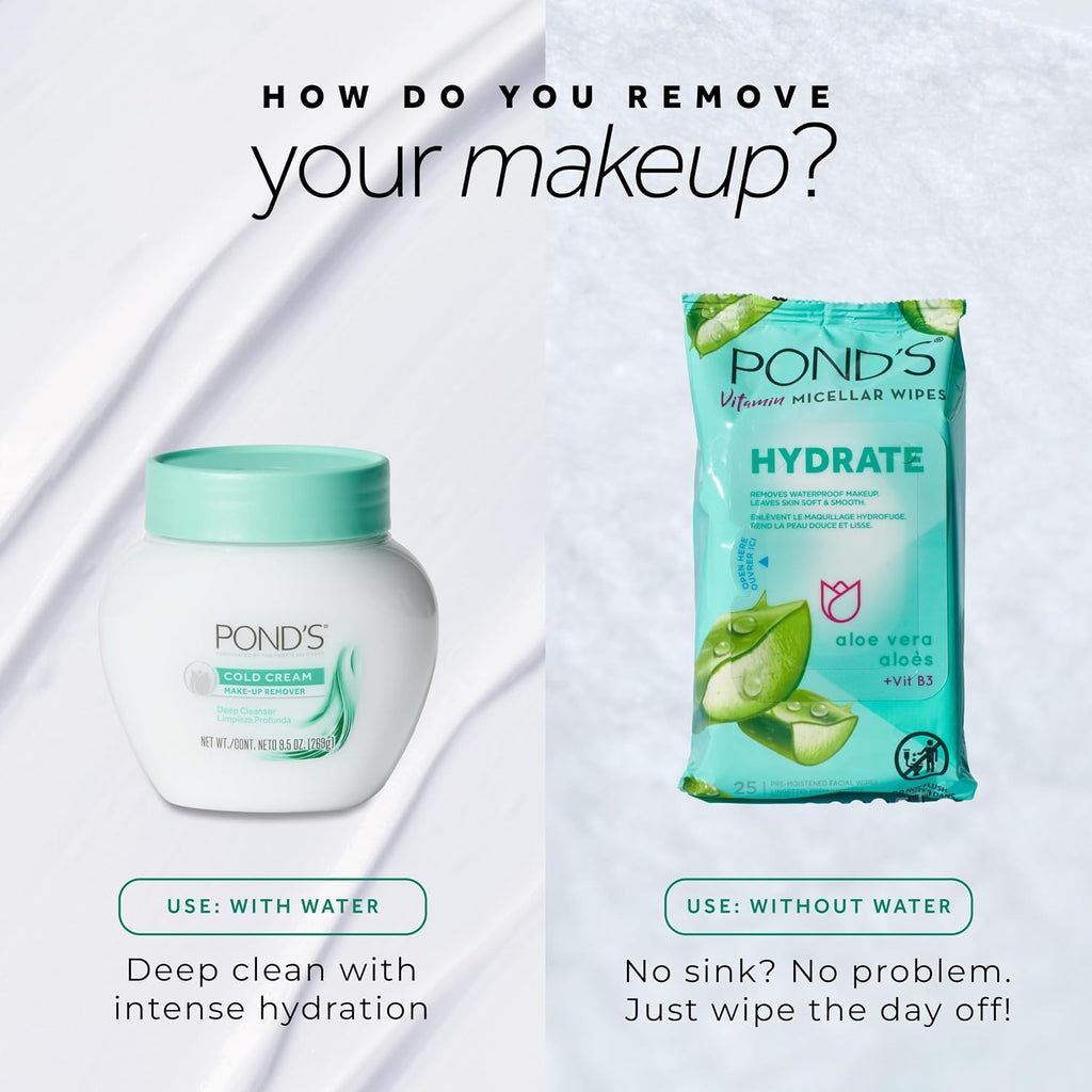 POND'S Cold Face Cream, Skin Care Facial Cleanser for All Skin Types, Deep Moisturizing Face Wash & Makeup Remover, 9.5 