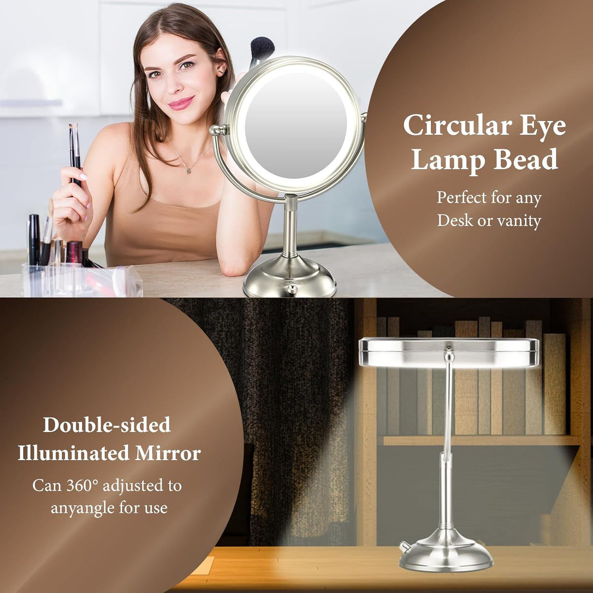 Professional 8.5" Large Lighted Makeup Mirror with Brighter Lights, 1X/10X True HD Magnifying Mirror with 3 Color Dimmab
