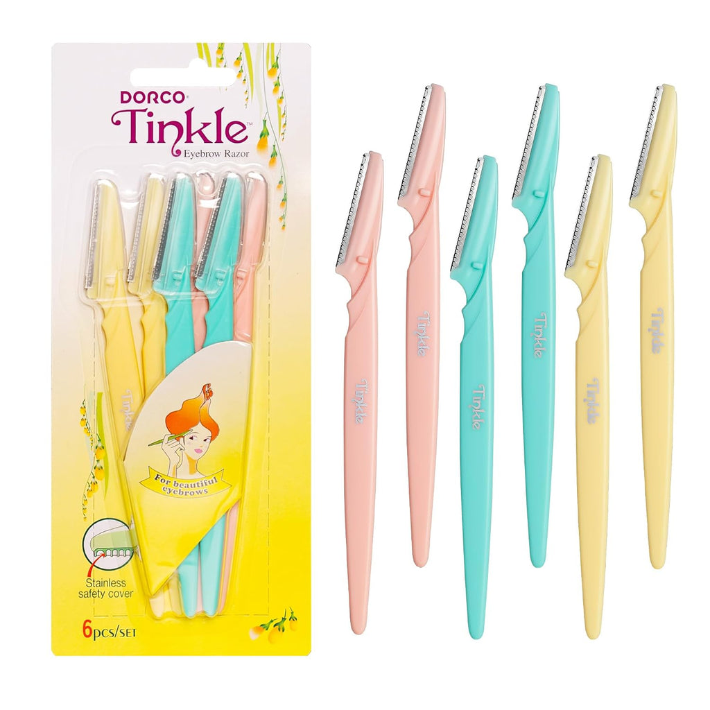 Tinkle Dermaplaning Tool 6ct, Dermaplane Razor for Women, Safe and Easy Peach Fuzz Remover, Eyebrow Trimmer with Protect