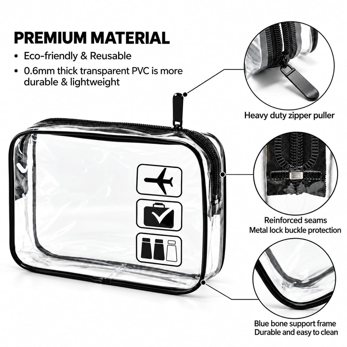 TSA Approved Toiletry Bag, 3 Pcs Clear Toiletries Bags Quart Size, Black