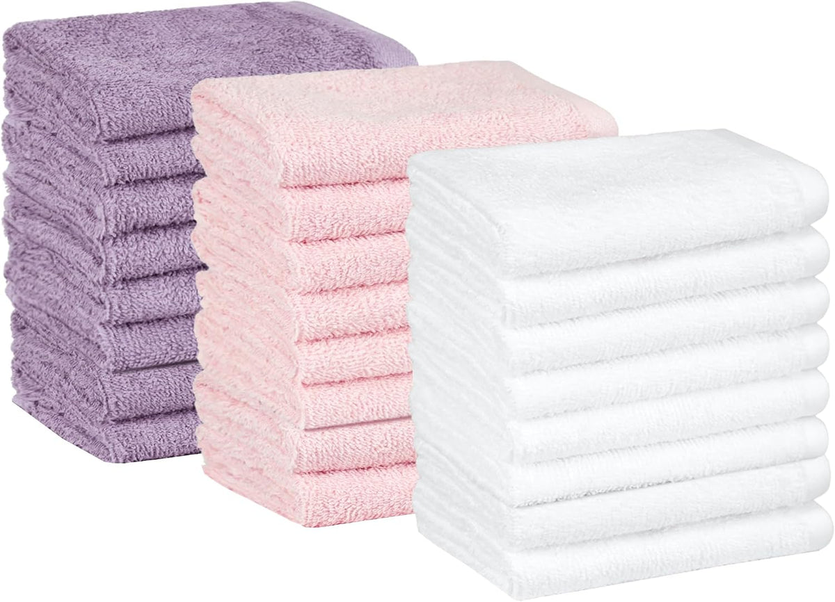 Amazon Basics Fast Drying Cotton Washcloths for Bathroom, Machine Washable, Soft and Highly Absorbent, 12 x 12 in, White