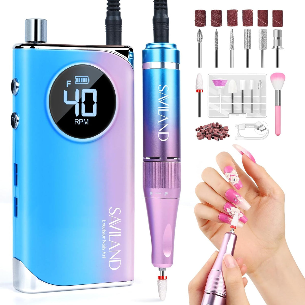 SAVILAND Nail Drill Professional 40000RPM 30S Fast Removal for Acrylic Nail