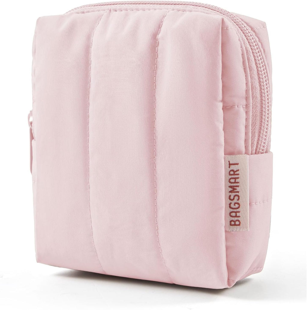 BAGSMART Small Makeup Bag for Women with Slip-in Pocket, Baby Pink