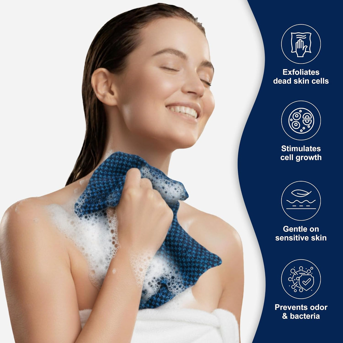 Dual-Textured Exfoliating Washcloth Towel - Back Scrubber for Use in Shower Bath, Exfoliating Body Scrubber Exfoliator, 