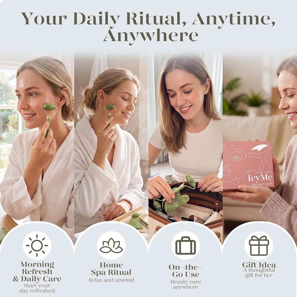 BAIMEI IcyMe Gua Sha & Jade Roller Set for Facial Sculpting and Relaxation