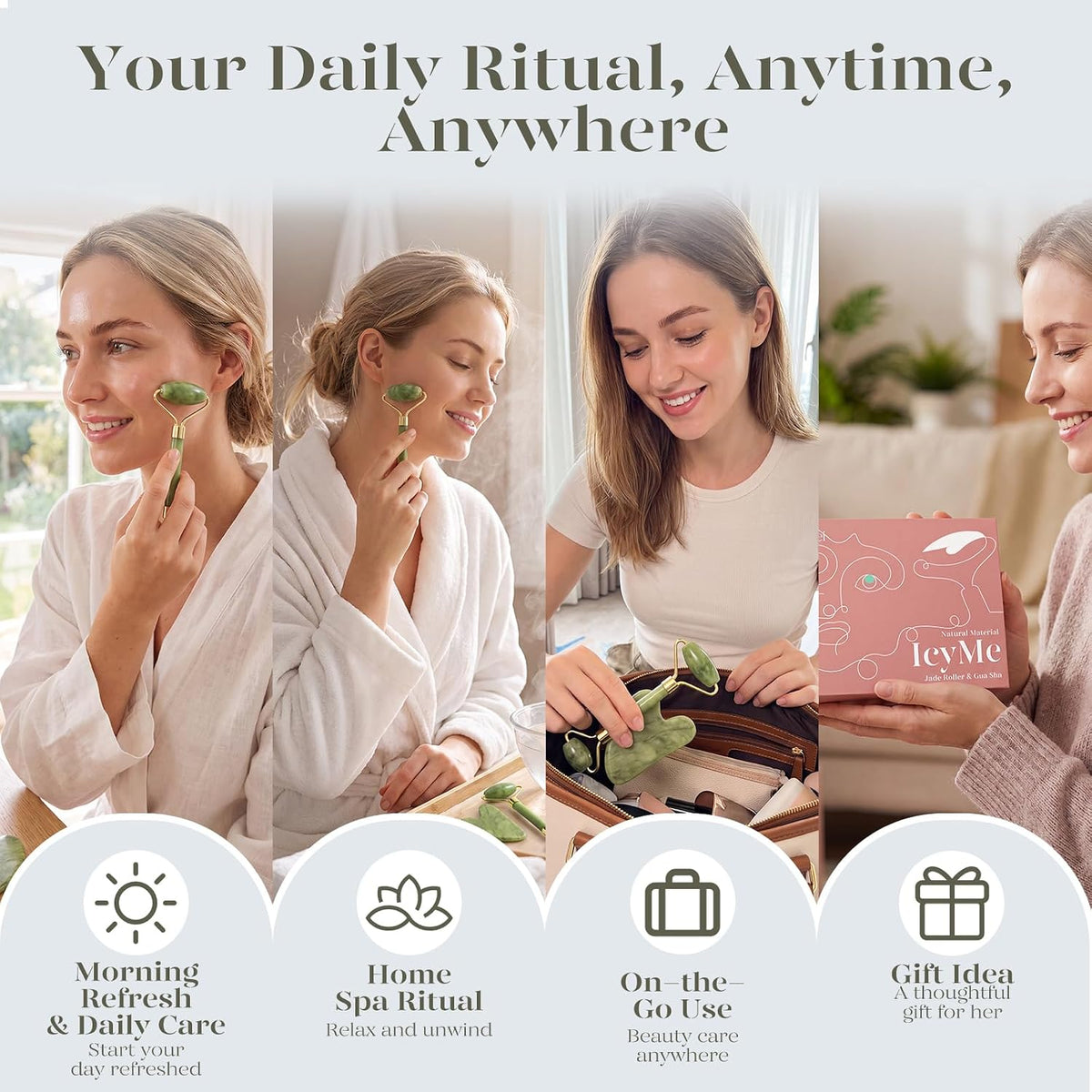 BAIMEI IcyMe Gua Sha & Jade Roller Set for Facial Sculpting and Relaxation