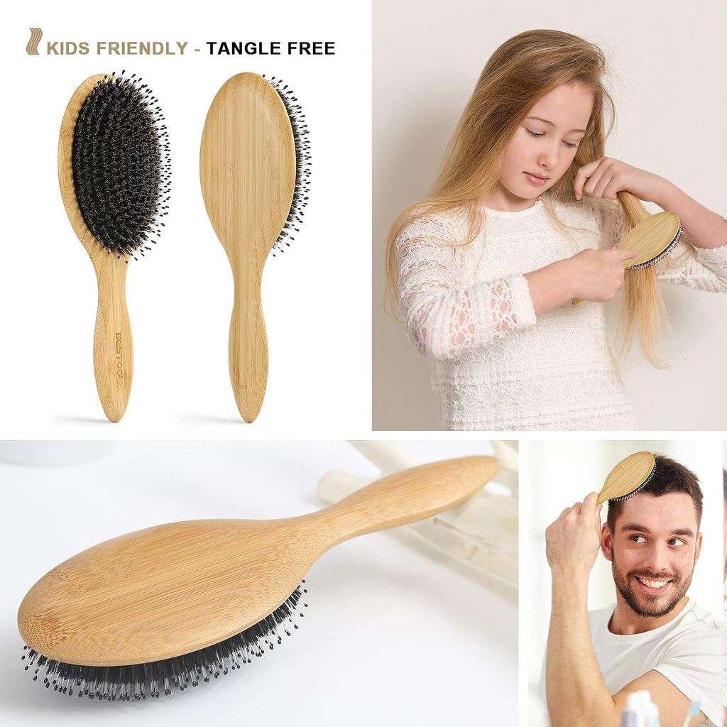 BESTOOL Hair Brush-Boar Bristle Hair Brushes Natural Bamboo Wooden Cushion Massage Anti Static Large Paddle Hairbrush fo