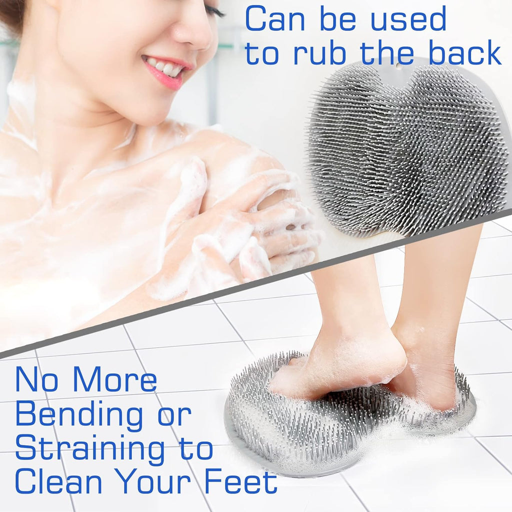 Shower Foot Scrubber Mat Back Washer Exfoliating Bath Wash Pad Wall Mounted Slip Suction Cups for Use in Cleaner Men and