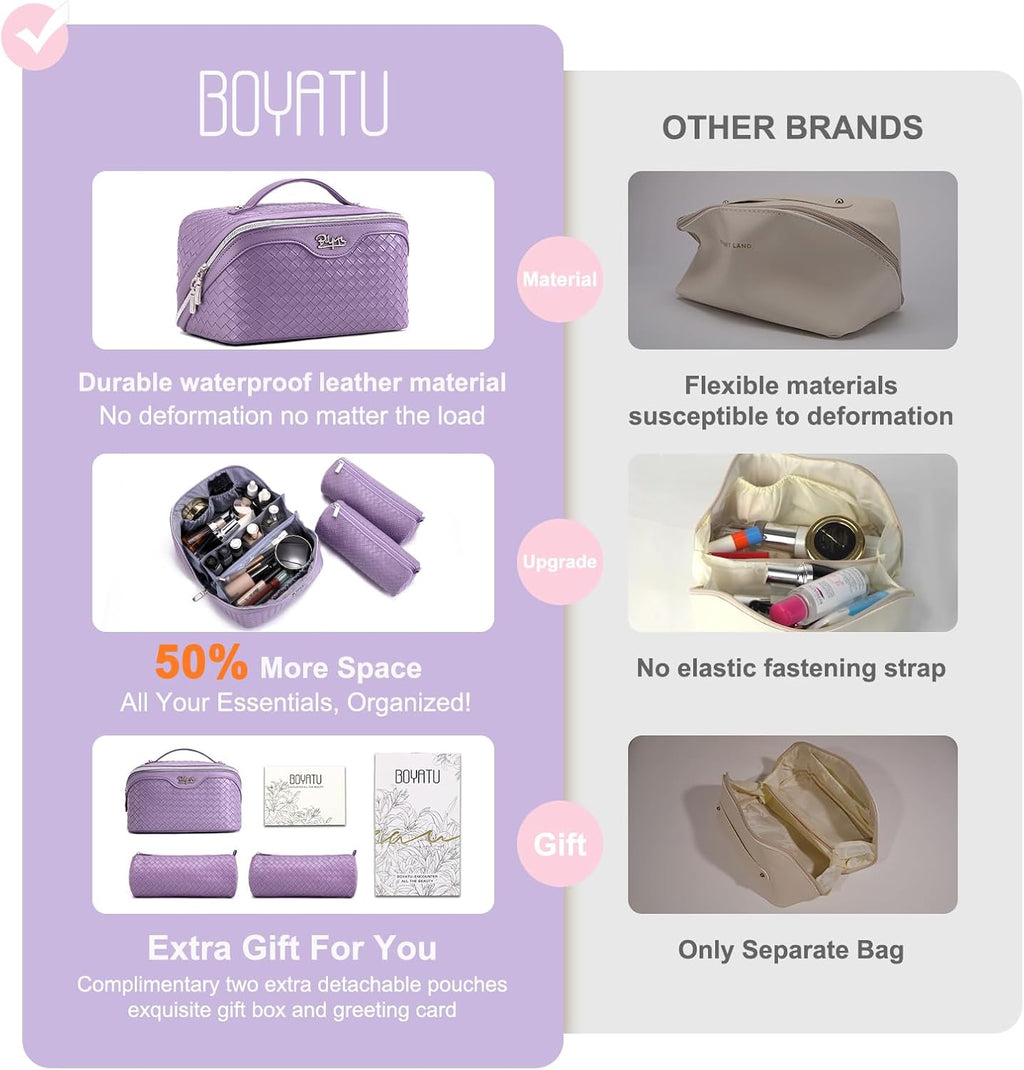 BOYATU Travel Makeup Bag Cosmetic Bags for Women: 3 Pcs Set Make up Bag