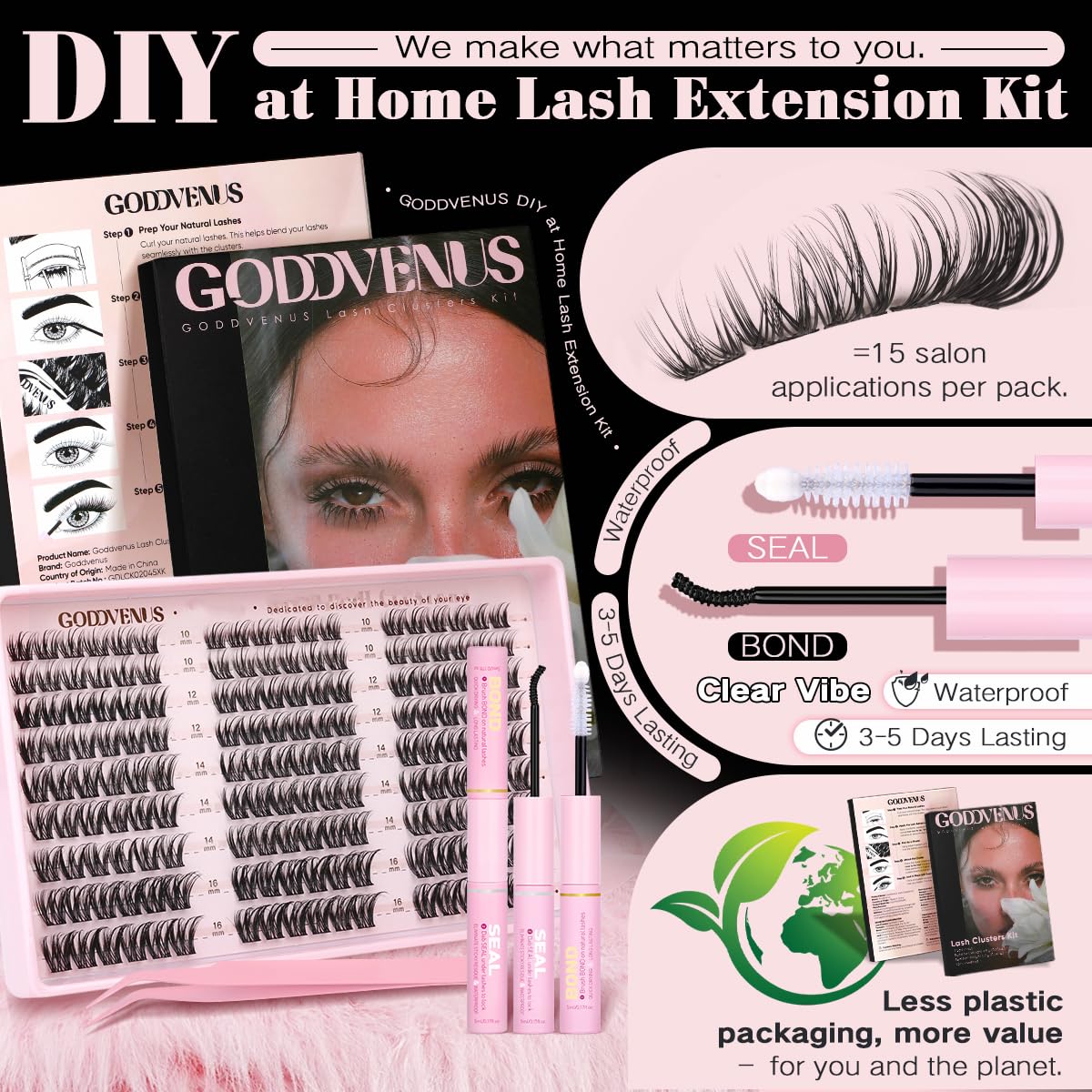 Goddvenus Lash Clusters Natural Wispy Cluster Eyelash Extensions, DIY Lash Extension at Home for Natural Look, D Curly I