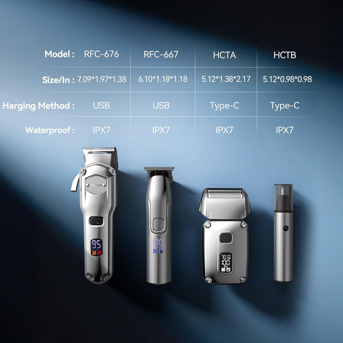 Jack & Rose Hair Clippers for Men Set Professional, Cordless Men Hair Trimmer, Electric Shavers, Barber kit, 4 in 1,LED 