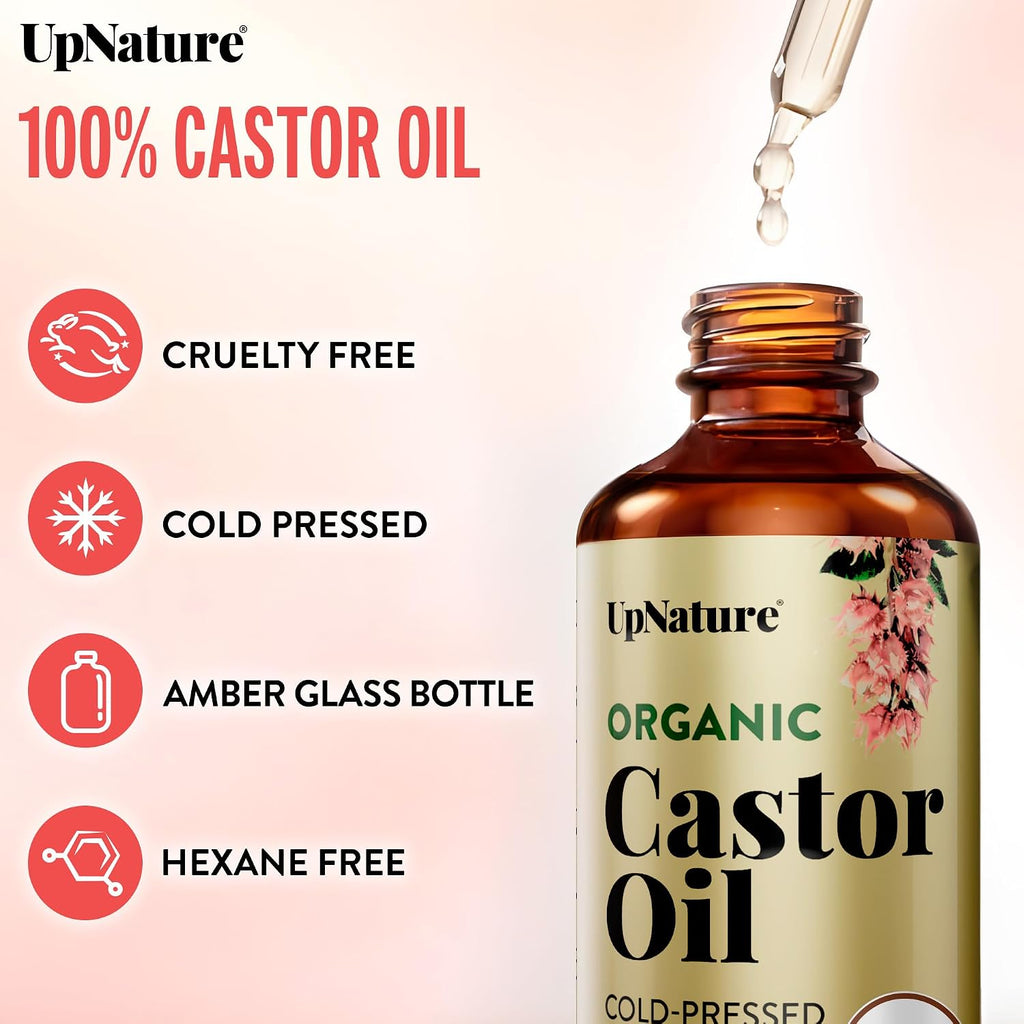 UpNature Castor Oil Eyelash & Eyebrow Growth Serum, USDA Organic, 2oz