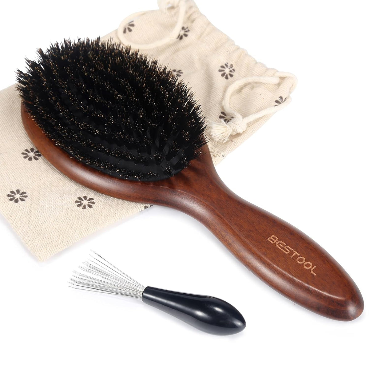 BESTOOL Hair Brush-Boar Bristle Hair Brushes Natural Bamboo Wooden Cushion Massage Anti Static Large Paddle Hairbrush fo