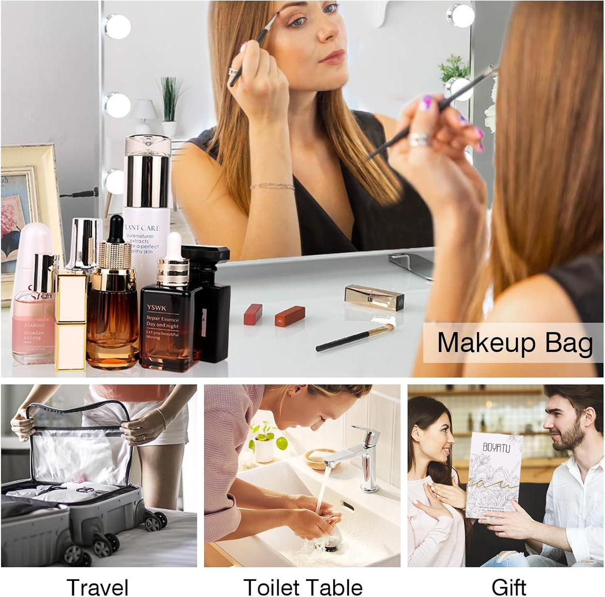 BOYATU Travel Makeup Bags Cosmetic Organizer Bag: Floral Make up Bag