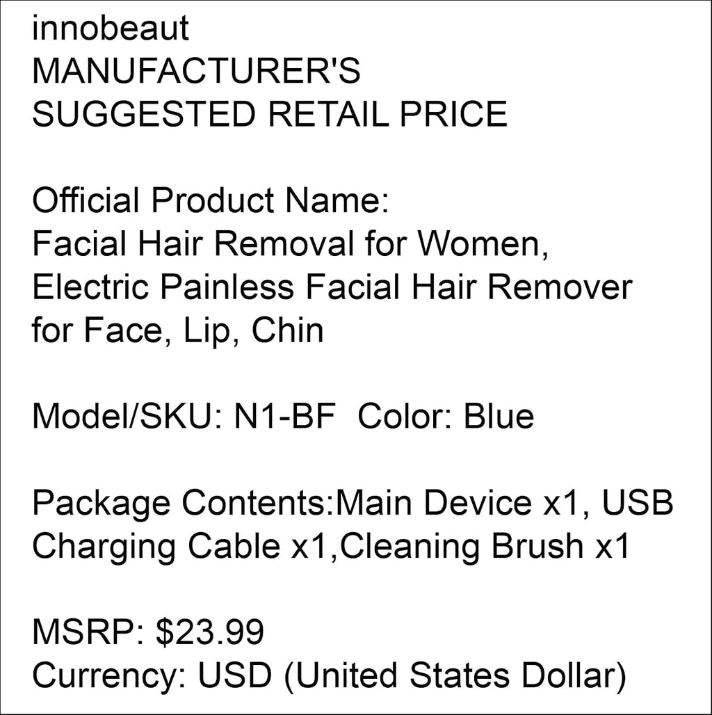 innobeaut Painless Electric Facial Hair Remover for Women, USB Rechargeable