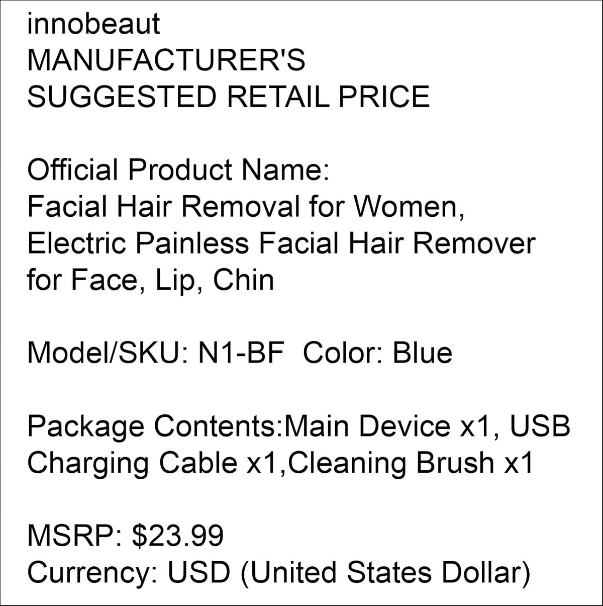 innobeaut Painless Electric Facial Hair Remover for Women, USB Rechargeable