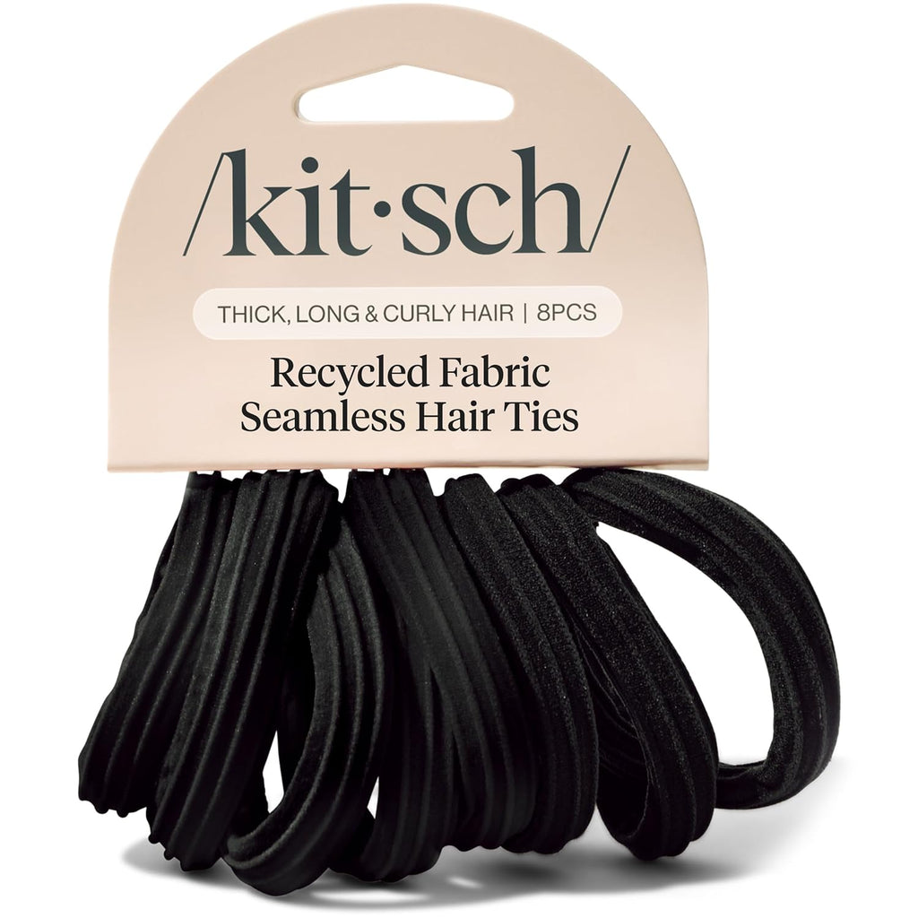Kitsch Elastic Hair Ties No Damage | Stretchable Hair Bands - Black, 12pcs