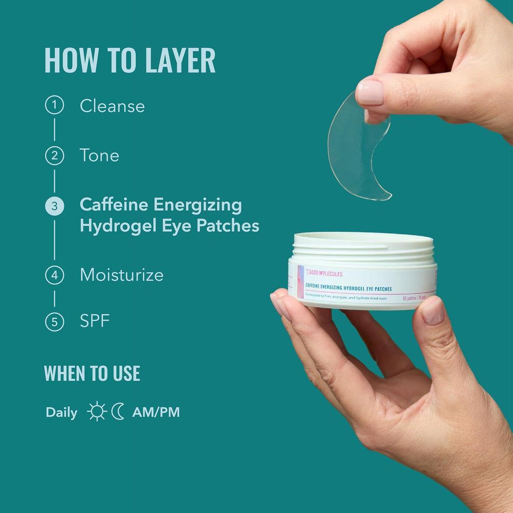 Good Molecules Caffeine Energizing Hydrogel Eye Patches - Eye Mask with Hyaluronic Acid Hydrate and Reduce Puffiness - P