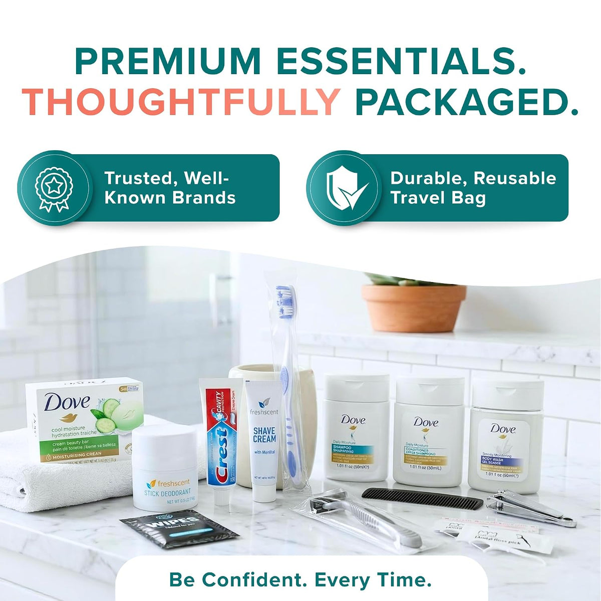 Unisex Travel Essentials Kit Includes Name Brand Travel Size Toiletries