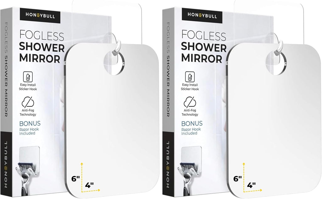 HONEYBULL Fogless Shower Mirror for Shaving, No Drill Mount, Compact 6x8in