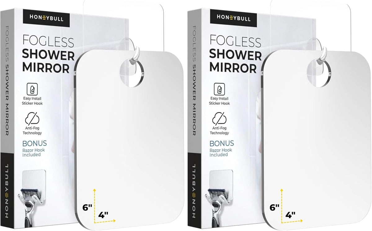 HONEYBULL Fogless Shower Mirror for Shaving, No Drill Mount, Compact 6x8in