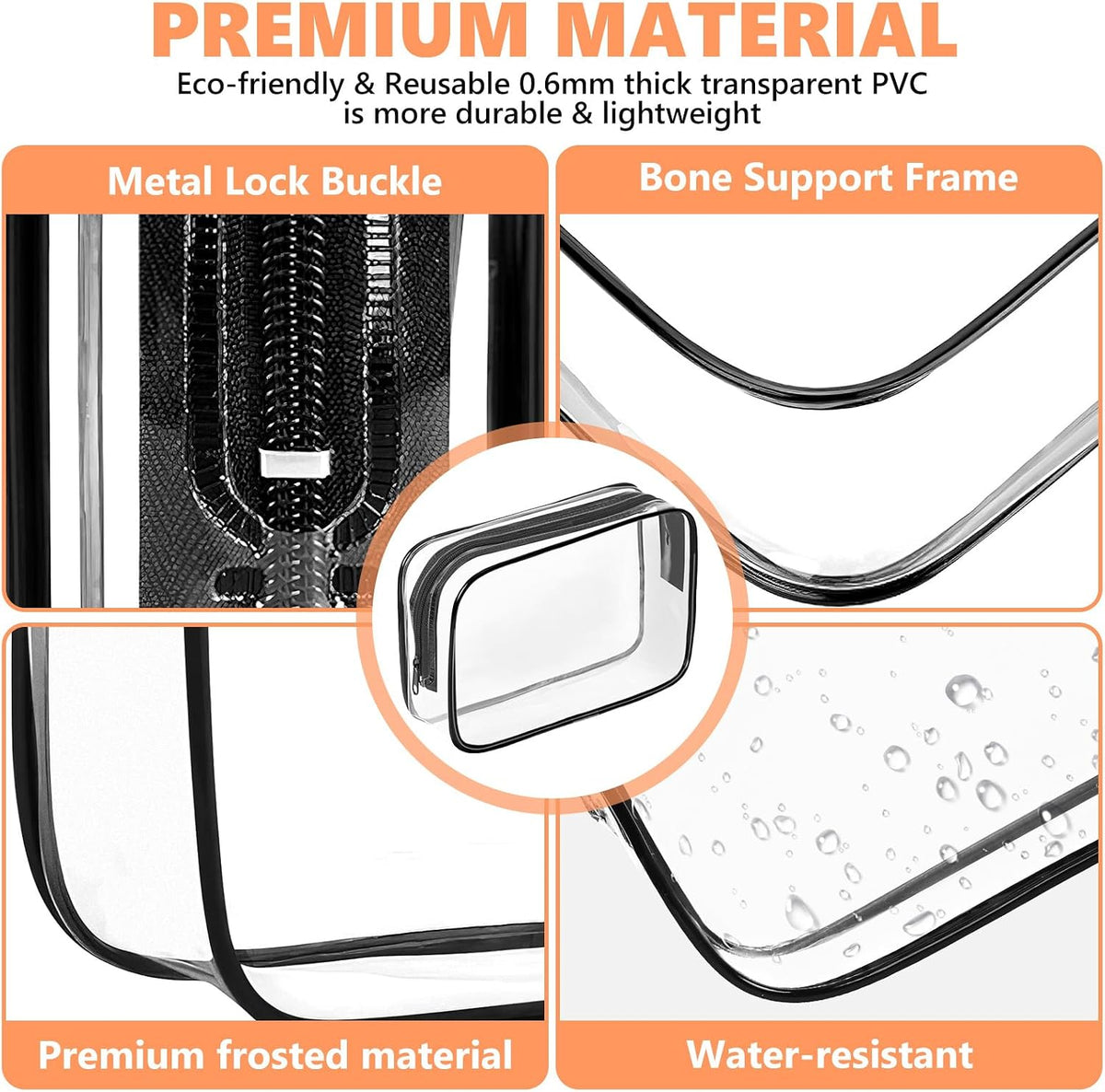AURUZA Clear Makeup Bag,Portable Travel Toiletry Bags with Zipper, TSA Approved Clear Organizer Bags, PVC Cosmetic Pouch