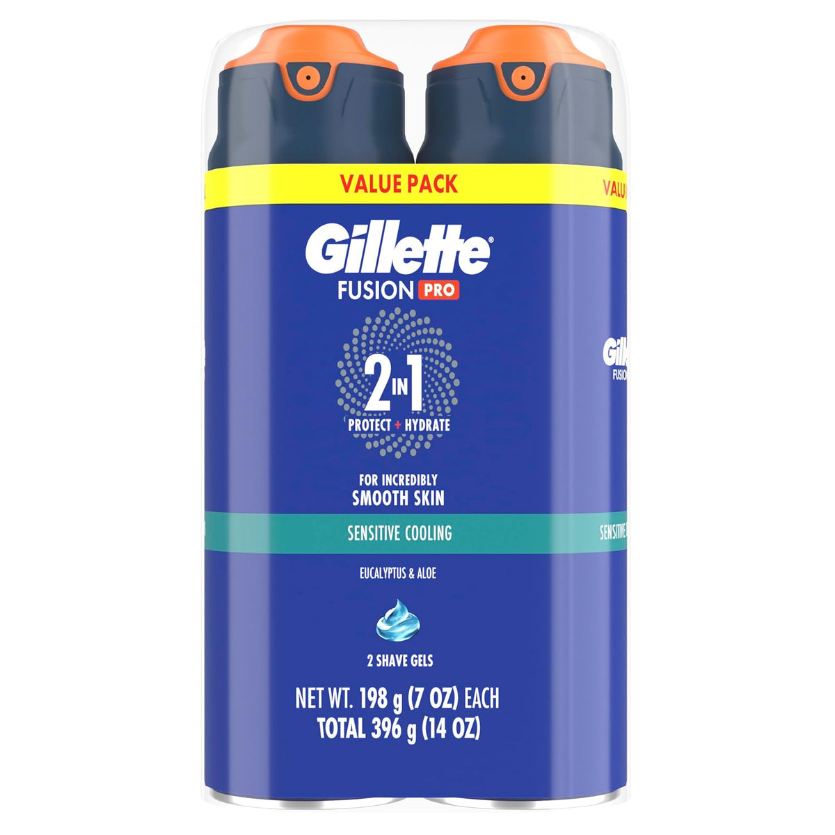 Gillette PRO Shaving Gel For Men Cools To Soothe Skin And Hydrates Facial Hair, TWIN PACK - Total 14oz, ProGlide Sensiti