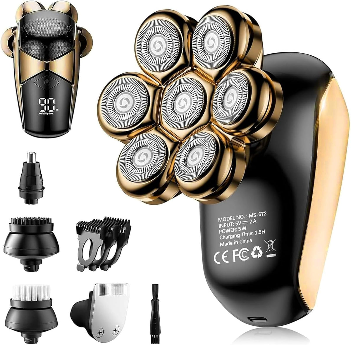 SHPAVVER Head Shavers for Bald Men: 5-in-1 IPX7 Waterproof Grooming Kit - 7D Floating Electric Razor With Magnetic Remov