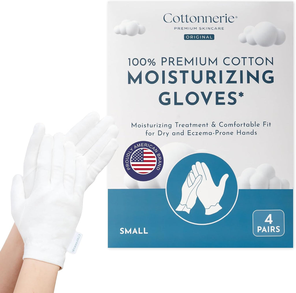 4 Pairs Cottonnerie Original Cotton Gloves for Dry Hands Sleeping, Moisturizing Gloves Overnight, Hand Moisturizer Glove
