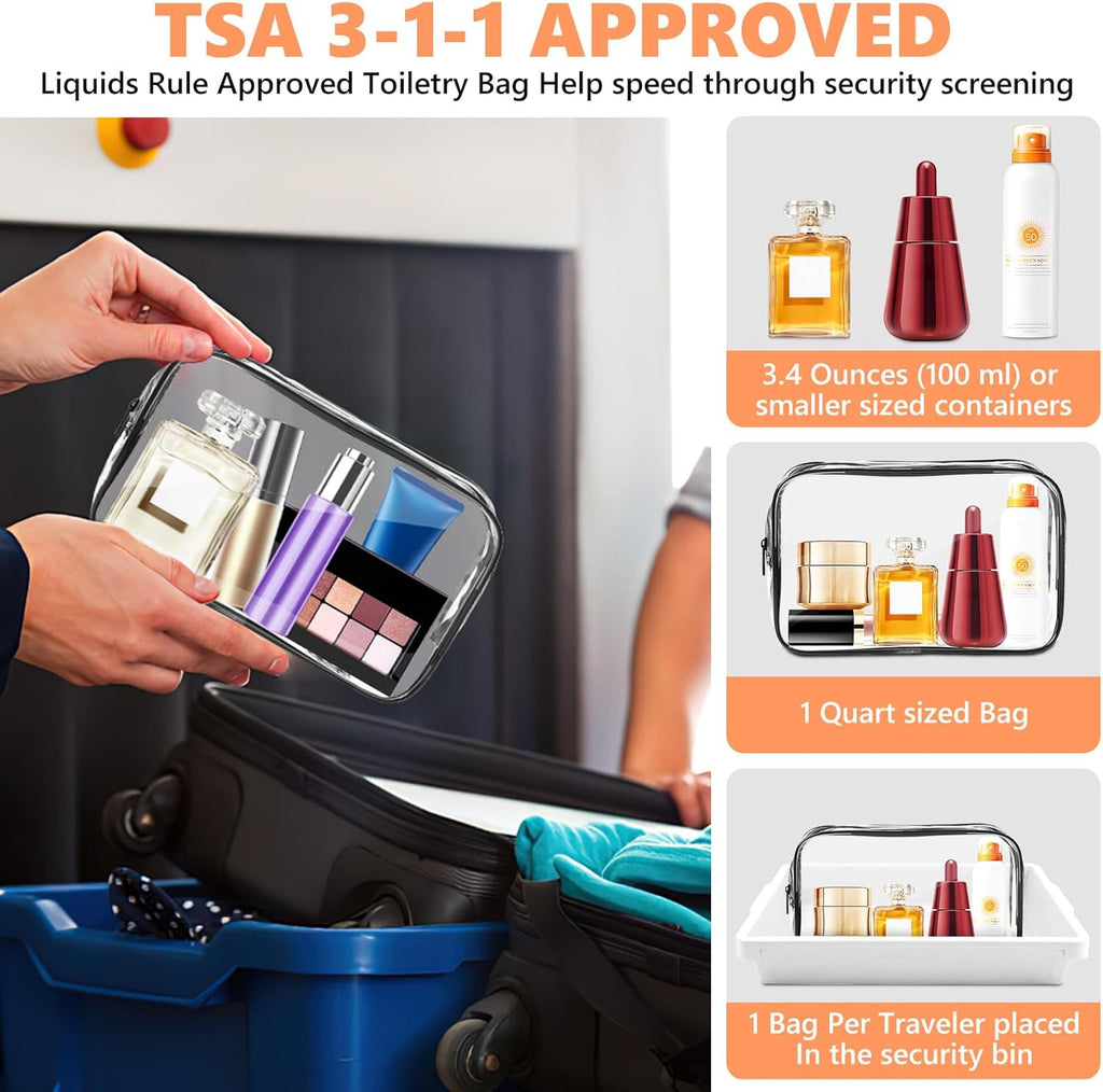 AURUZA Clear Makeup Bag,Portable Travel Toiletry Bags with Zipper, TSA Approved Clear Organizer Bags, PVC Cosmetic Pouch