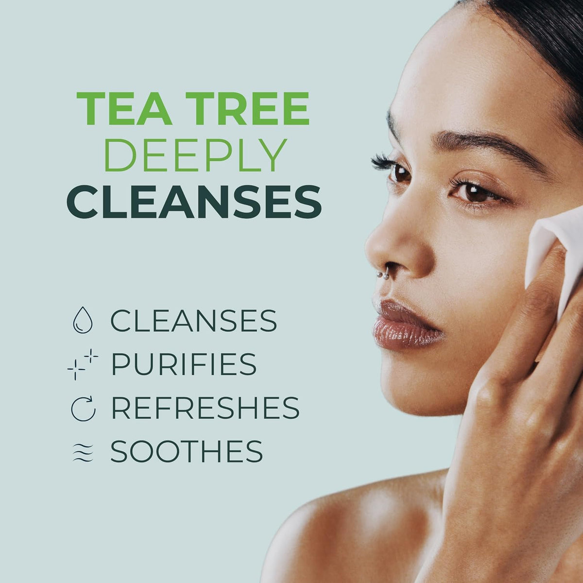 NOVEHA 60PCs Tea Tree Oil Eyelid & Lash Wipes | With Hyaluronic Acid, Green Tea & Chamomile, Individually Wrapped, Natur