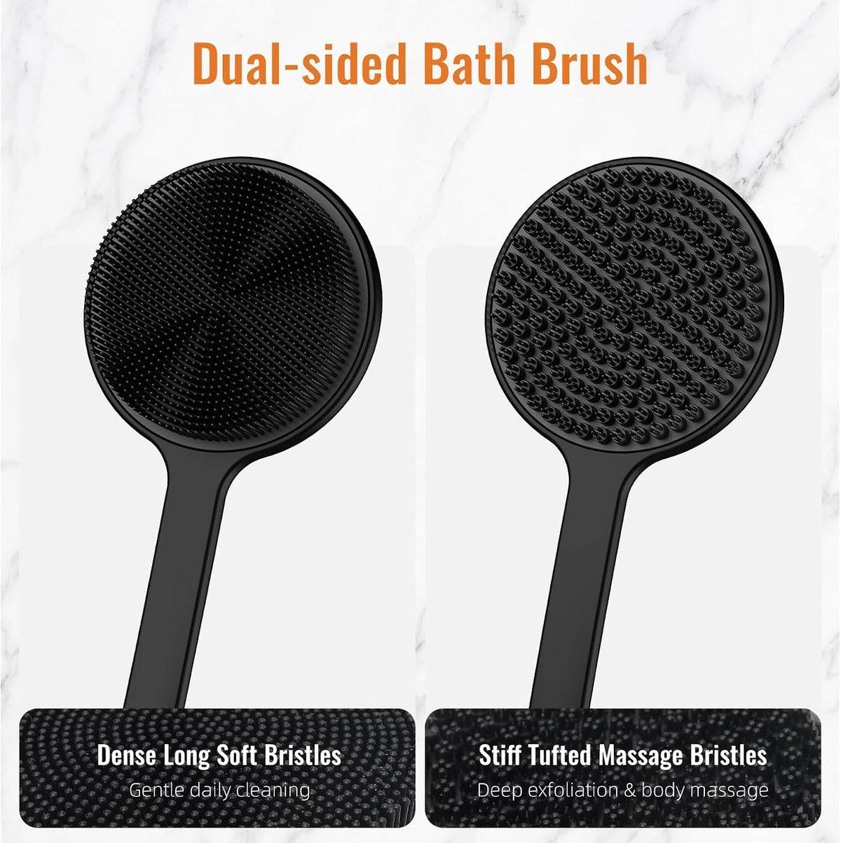 Silicone Back Scrubber for Shower, 17in Lengthen Long Handle Body Brush, Double Sided Shower Brush for Shower Exfoliatin