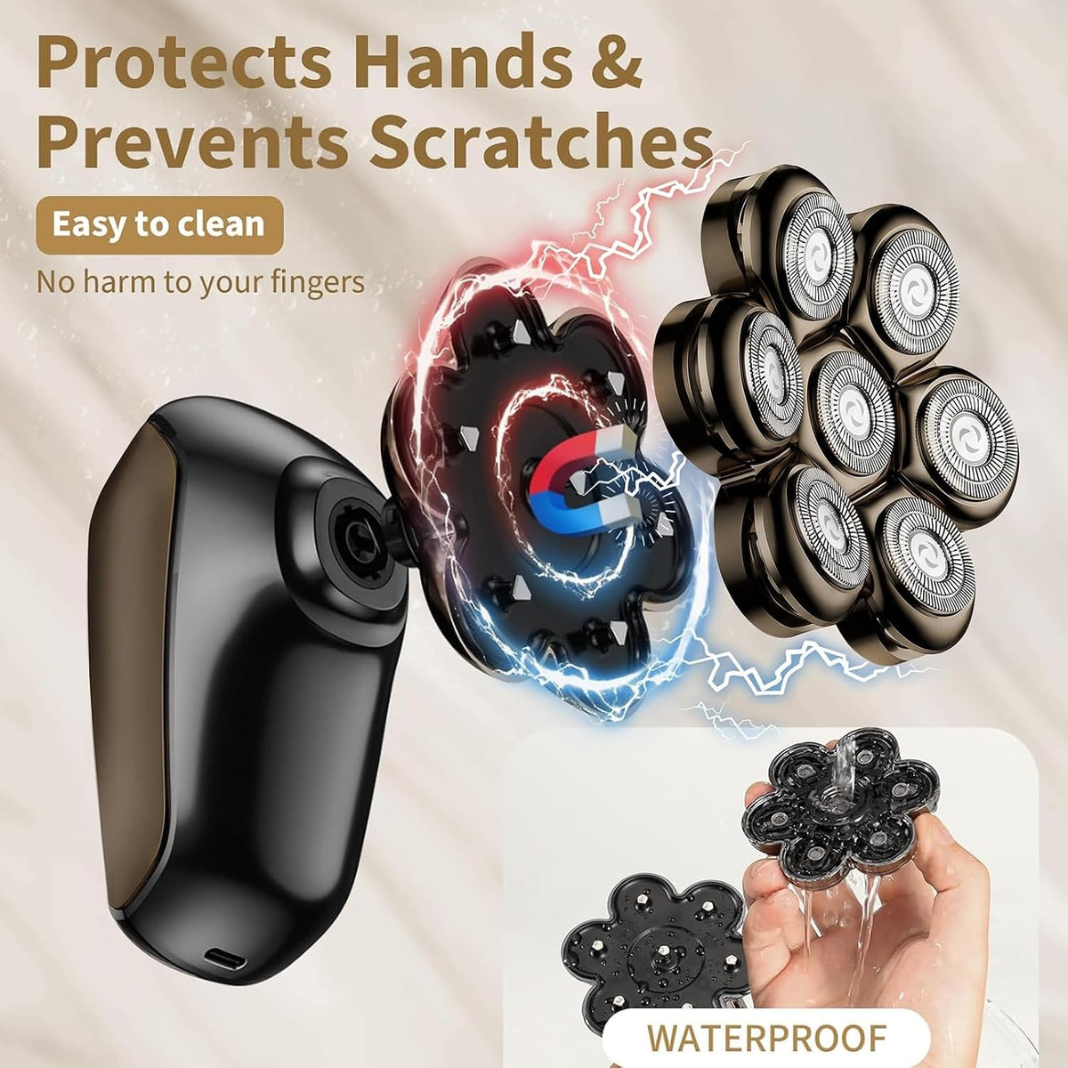 SHPAVVER Head Shavers for Bald Men: 5-in-1 IPX7 Waterproof Grooming Kit - 7D Floating Electric Razor With Magnetic Remov