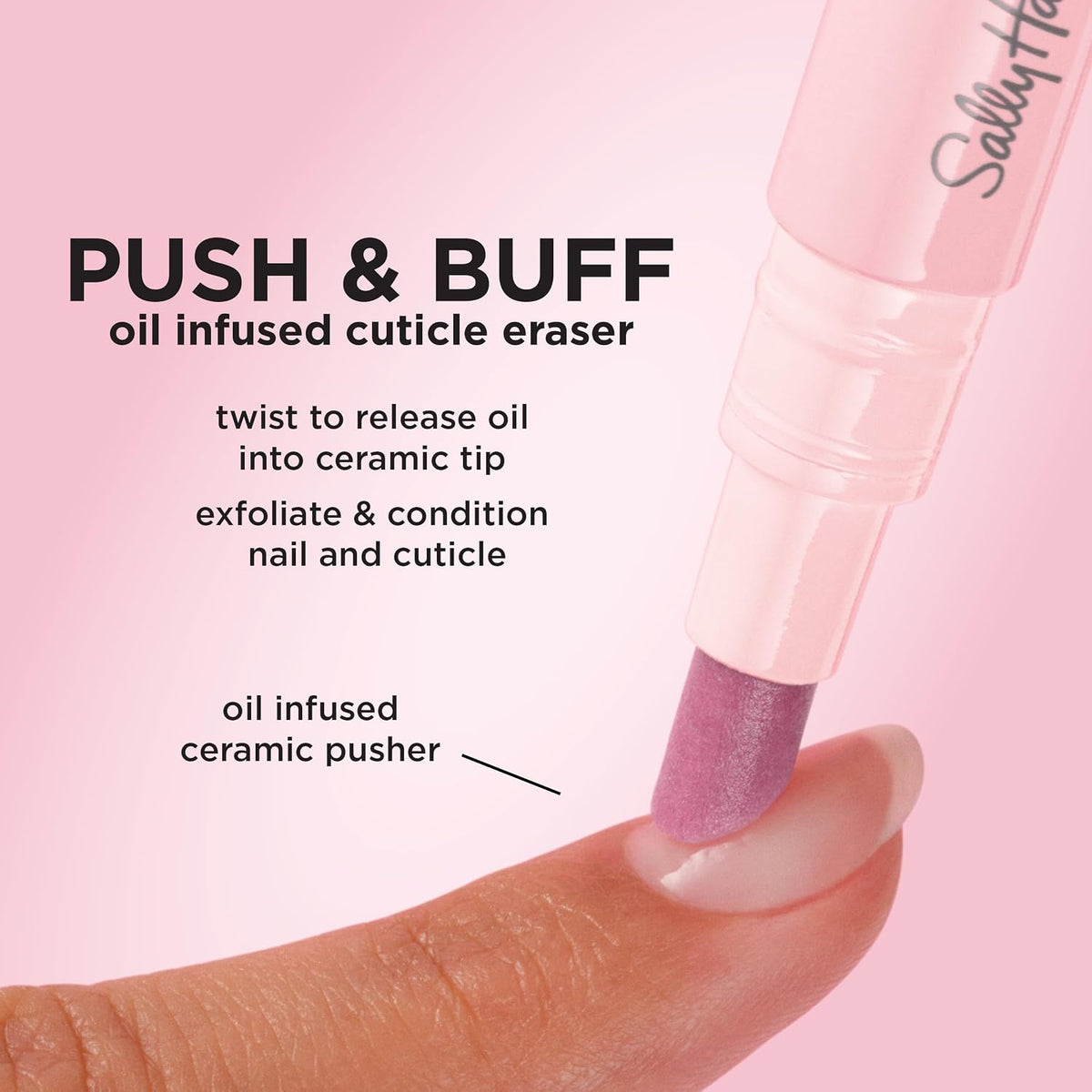 Sally Hansen Push & Buff 2-in-1 Cuticle Care Treatment Pen | Exfoliates, Polishes and Smooths Cuticles | Textured Tip fo