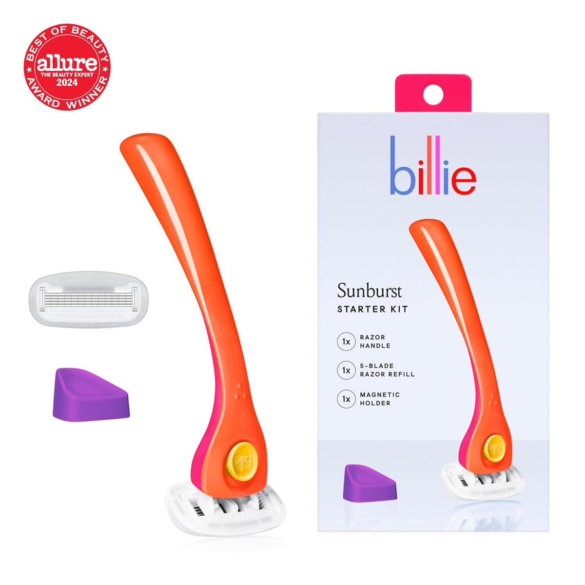 Billie Razors for Women, Sunburst - 1 Handle, 2 Refills & Magnetic Holder