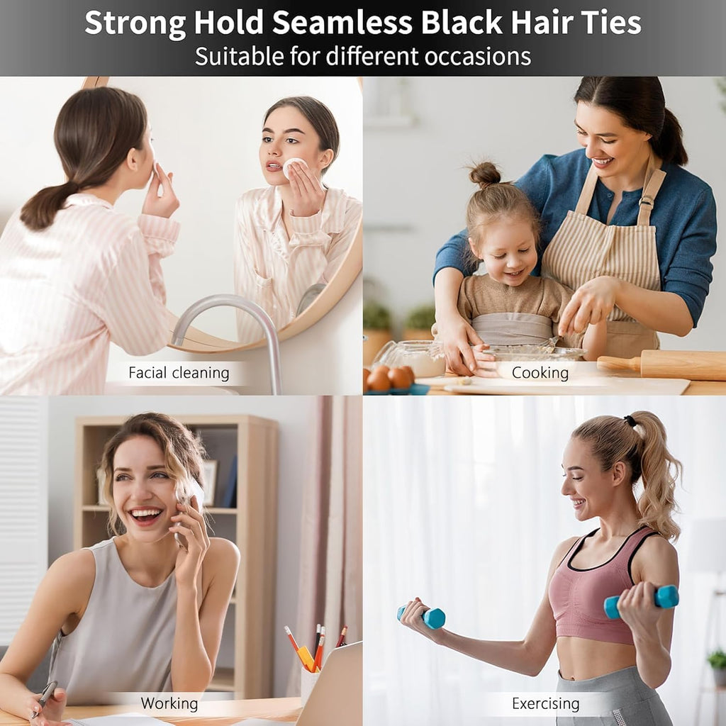 Bessrung 100PCS Black Seamless Elastic Hair Ties No Damage for Women Girls