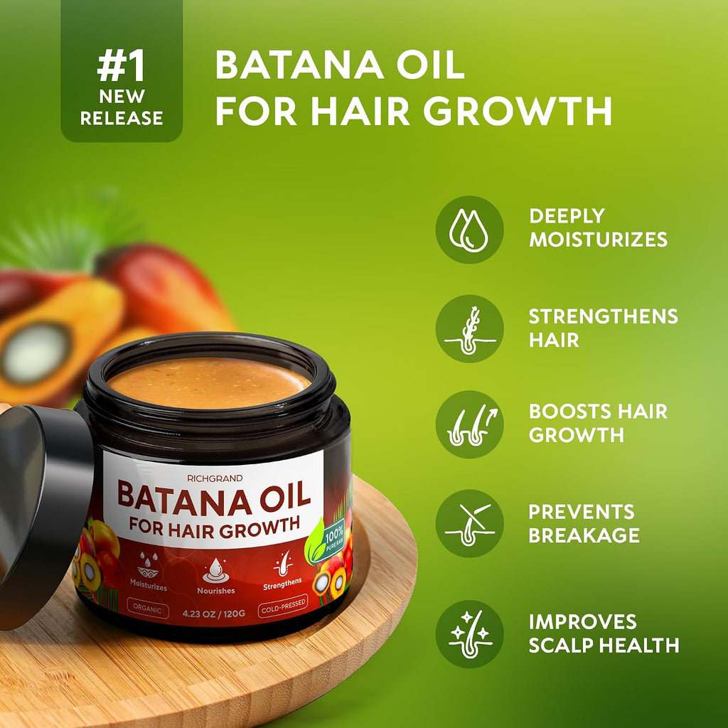 Batana Oil for Hair Growth - 100% Raw & Organic Unrefined Batana Oil - Cold Pressed Hair Mask for Scalp Health, Thicker 