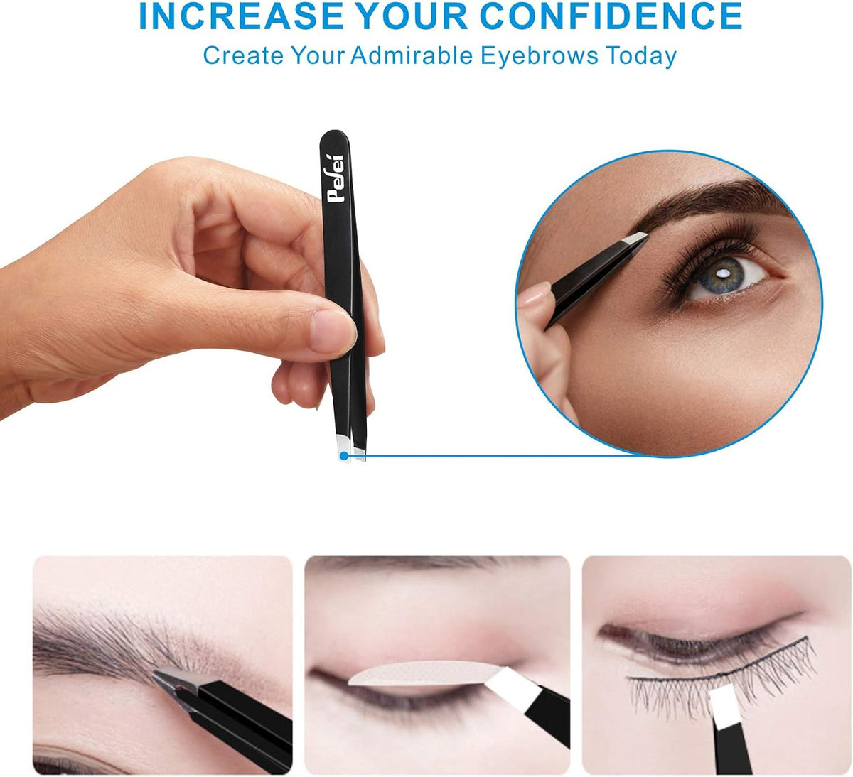 Pefei Tweezers Set - Professional Stainless Steel Tweezers for Eyebrows - Great Precision for Facial Hair, Splinter and 