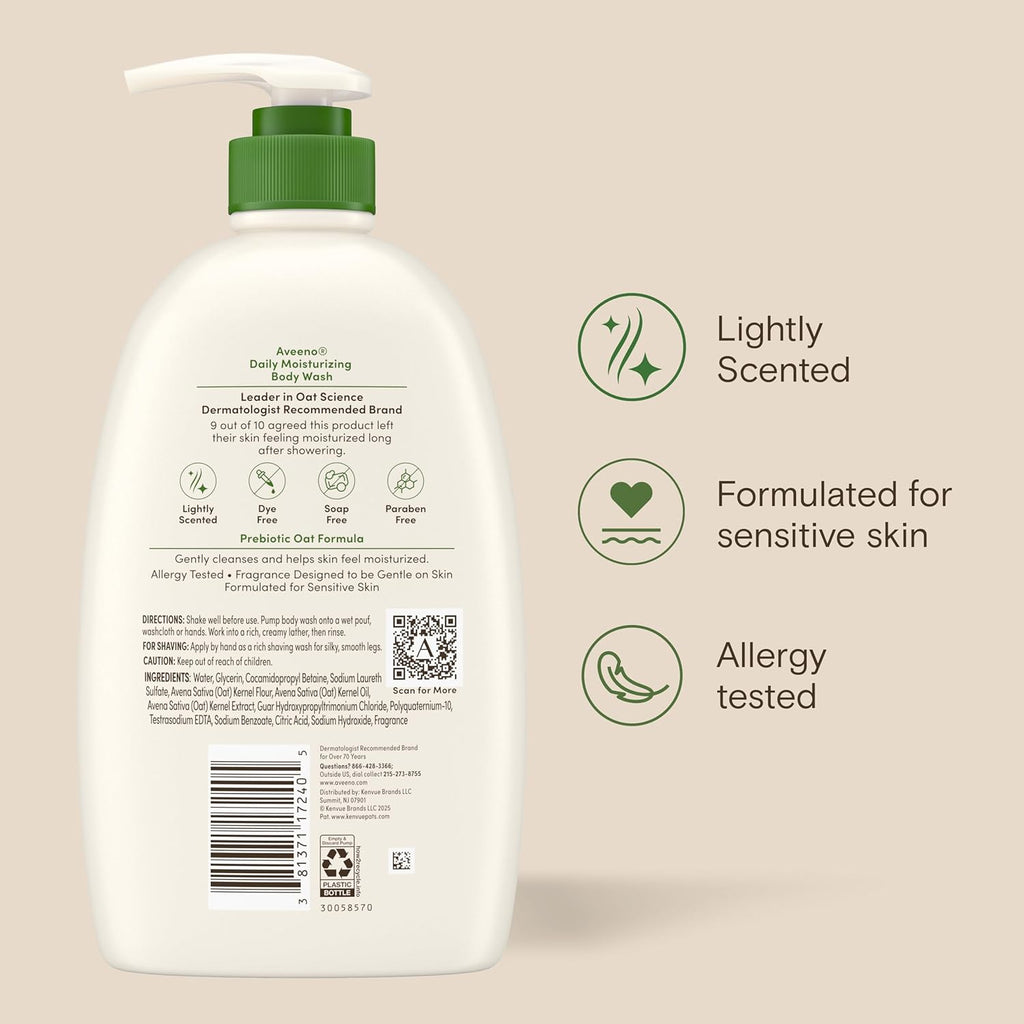 Aveeno Daily Moisturizing Body Wash, Lightly Scented, 33 fl. oz