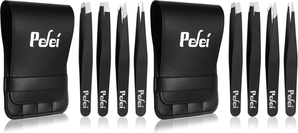 Pefei Tweezers Set - Professional Stainless Steel Tweezers for Eyebrows - Great Precision for Facial Hair, Splinter and 