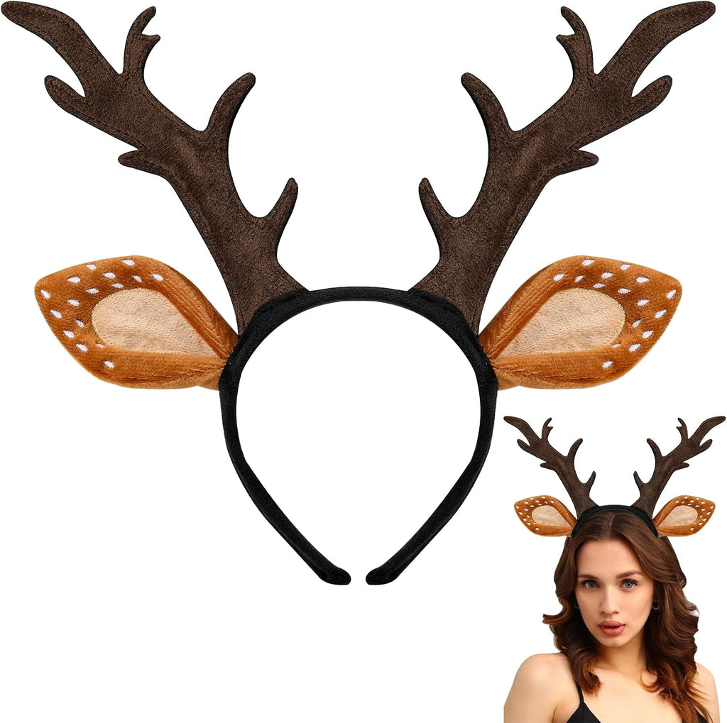 woxafo Deer Antlers Headband, Deer Costume for Women Adults, Cute Reindeer Horns Ears Costume Accessories for Halloween 