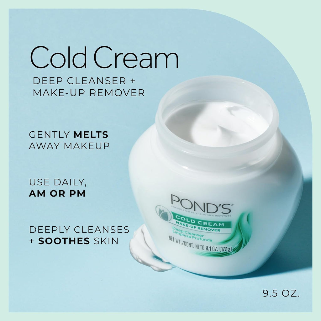 POND'S Cold Face Cream, Skin Care Facial Cleanser for All Skin Types, Deep Moisturizing Face Wash & Makeup Remover, 9.5 