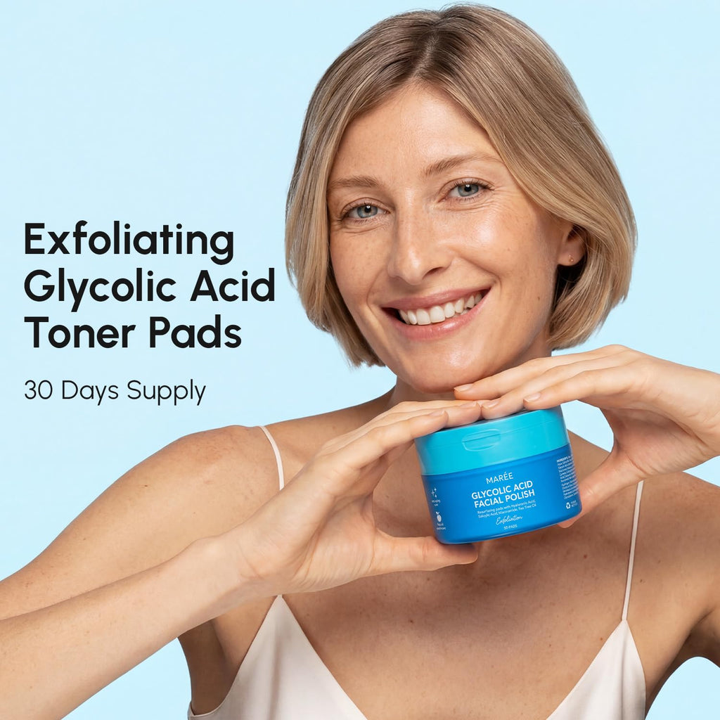 MAREE Glycolic Acid Toner Pads - Face Pads for Exfoliating Peel Zero Pore