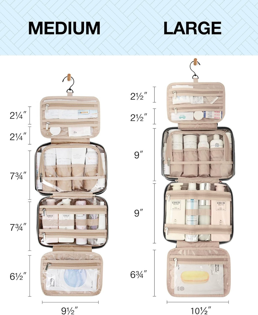 BAGSMART Toiletry Bag Hanging Travel Makeup Organizer with TSA Approved Transparent Cosmetic Bag Makeup Bag for Full Siz