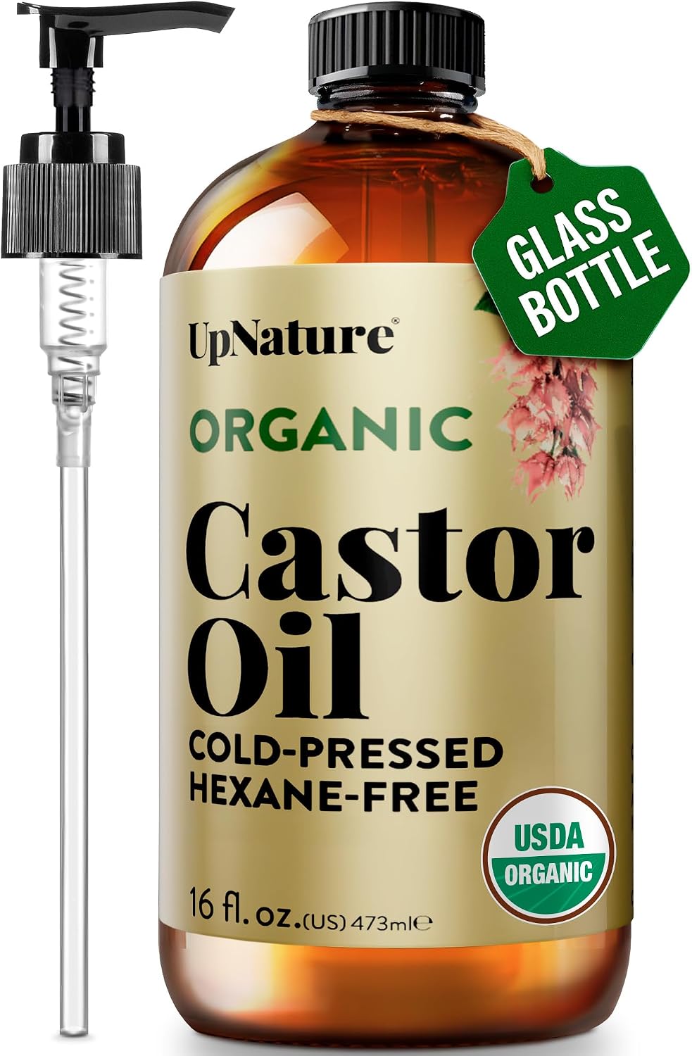 UpNature Castor Oil Eyelash & Eyebrow Growth Serum, USDA Organic, 2oz