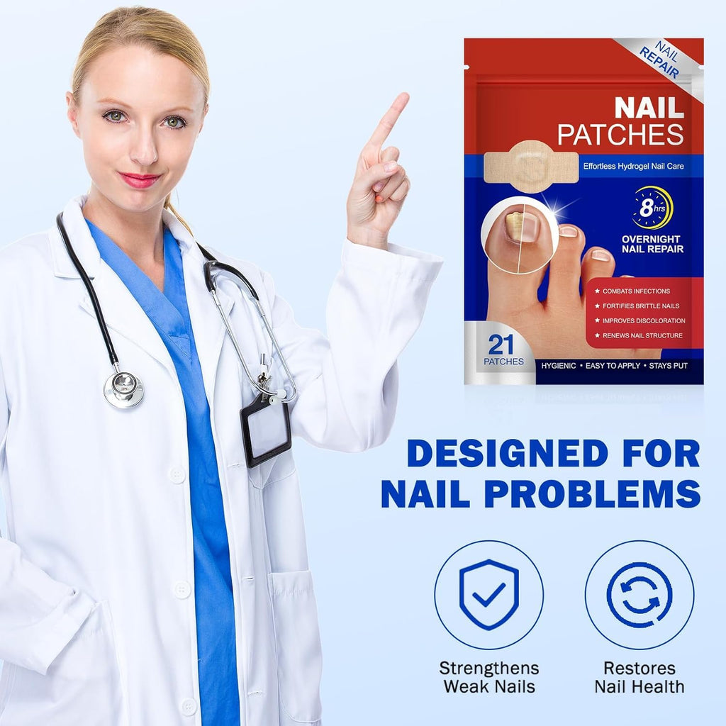 Nail Patches 42 PCS, Toenail Treatment Extra Strength 8-Hour Overnight Nail Fast Acting Repair Effortless Hydrogel Nail 