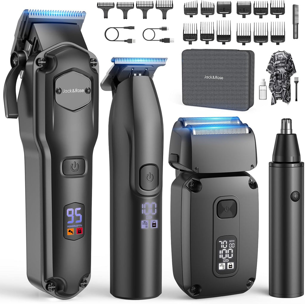Jack & Rose Hair Clippers for Men Set Professional, Cordless Men Hair Trimmer, Electric Shavers, Barber kit, 4 in 1,LED 